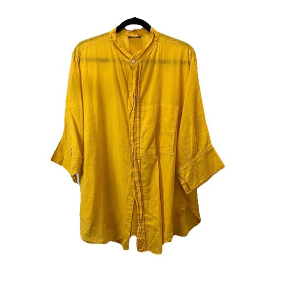 Dilemma Organic Cotton Yellow Oversized Boxy Lagenlook Button Up Top Size 2X/3X - Picture 1 of 15